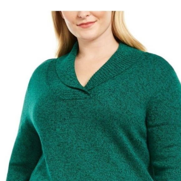 Karen Scott Women's Cotton Marled Shawl-Collar Sweater Dark Marine Green - Picture 2 of 9